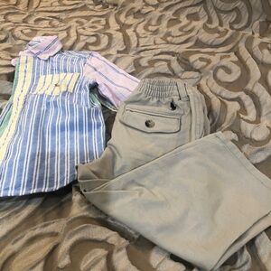 Ralph Lauren Baby Boys Oxford Fun Shirt  with Khaki Chino Pants Set